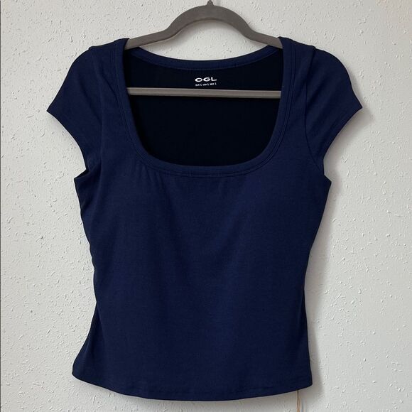 NWT OGL Plantive® Stretch Cotton Square Neck Cap Sleeve Brami - Navy Size L - Picture 2 of 12